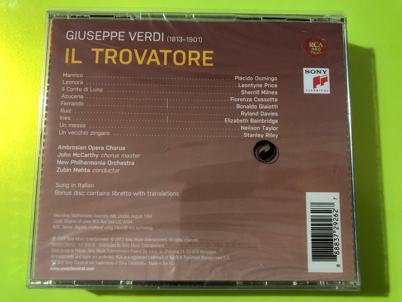 Sony Classical Verdi Il Trovatore 3-CD Opera Box Set (888837292627)