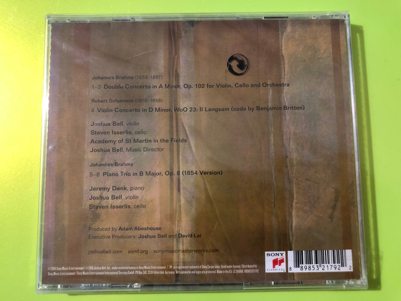 Joshua Bell & Steven Isserlis: Sony Classical "For the Love of Brahms" CD (889853217922.)