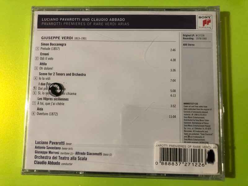 Pavarotti Premieres: Rare Verdi Arias by Sony Classical Audio CD (888837271226)