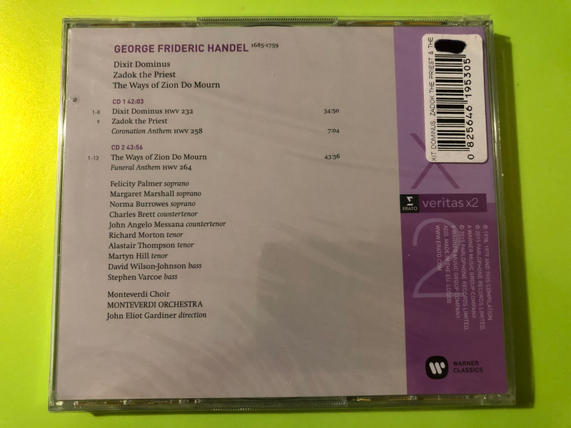 Erato George Frideric Handel: Dixit Dominus & Zadok the Priest 2CD Set (0825646195305)