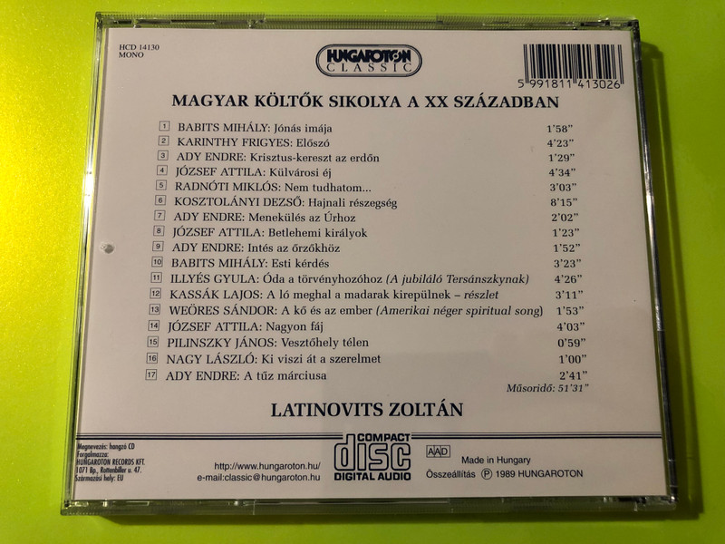 Hungaroton Classic: Latinovits Zoltán – Magyar Költők Sikolya Audio CD (5991811413026.)