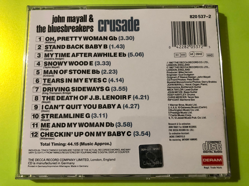 Deram Presents: John Mayall & The Bluesbreakers – Crusade Autographed Blues Rock CD (042282053725)