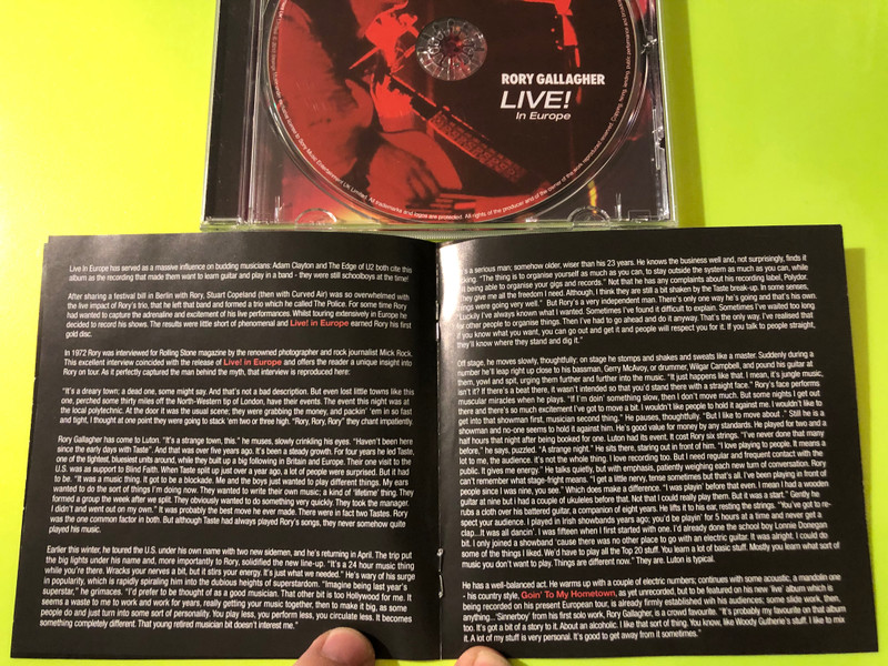 Rory Gallagher Live! In Europe Autographed Sony Music CD (886919370126)