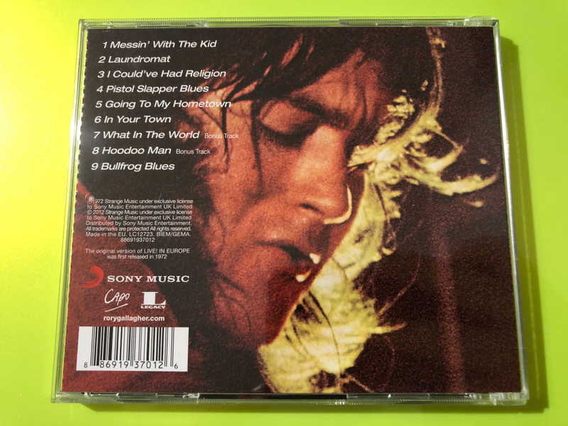 Rory Gallagher Live! In Europe Autographed Sony Music CD (886919370126)
