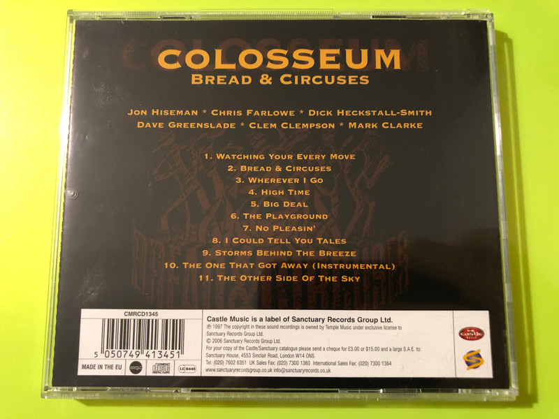 Colosseum Bread & Circuses Castle Authographed Music CD (5050749413451)
