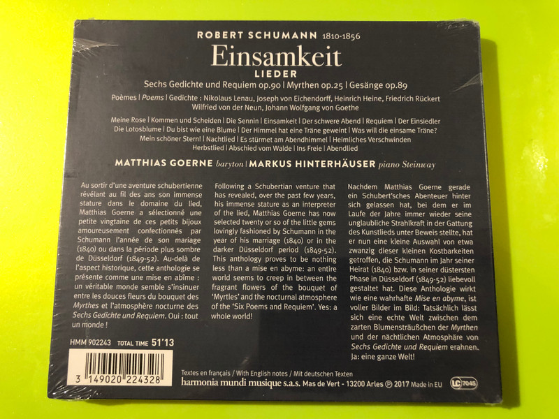 Robert Schumann: Einsamkeit Lieder – Harmonia Mundi Classical Music CD (3149020224328)