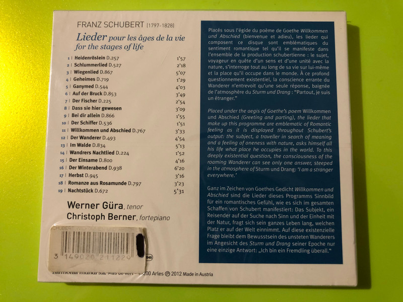 Schubert: Willkommen und Abschied - Harmonia Mundi Classical Audio CD (3149020211229)