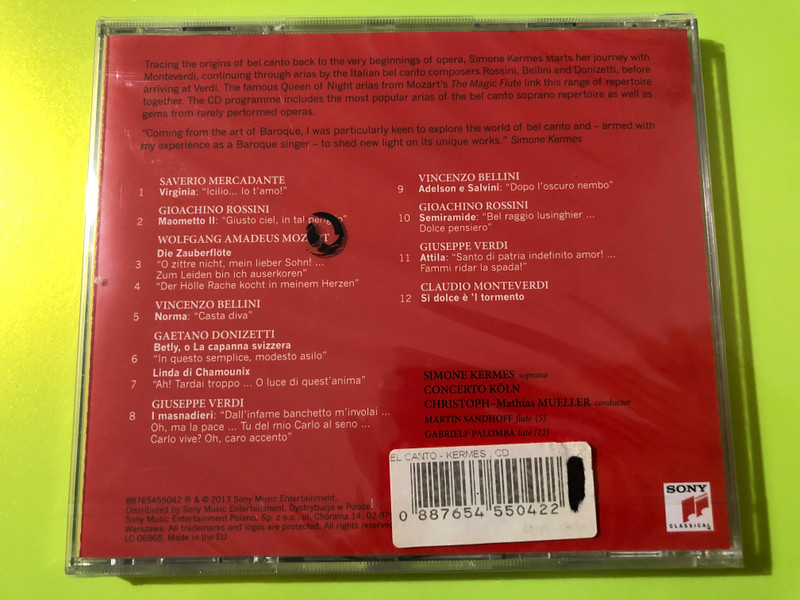 Simone Kermes: Bel Canto from Monteverdi to Verdi Audio CD – Sony Classical (0887654550422)