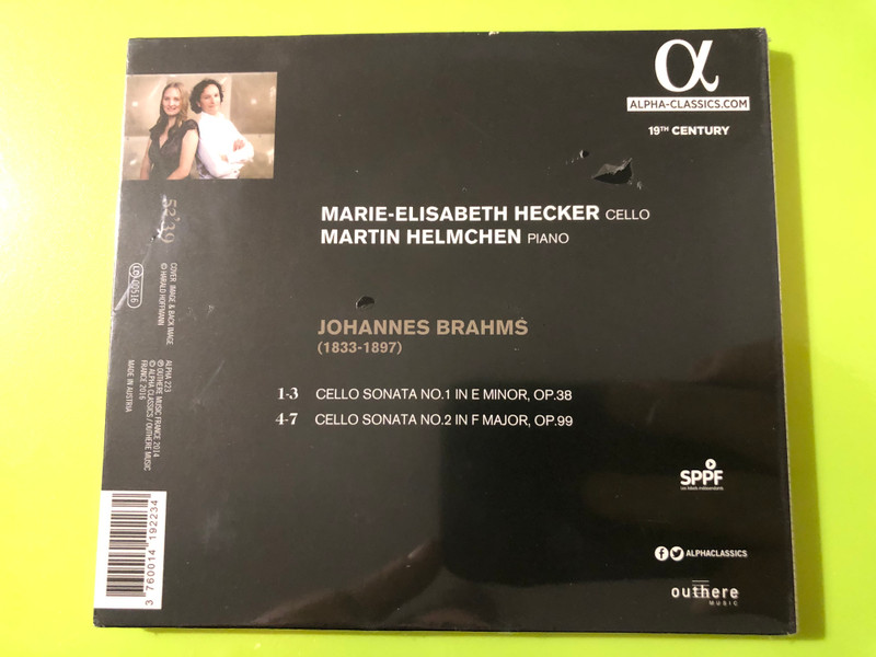 Brahms: Cello Sonatas by Marie-Elisabeth Hecker & Martin Helmchen – Alpha Classics CD (3760014192234)
