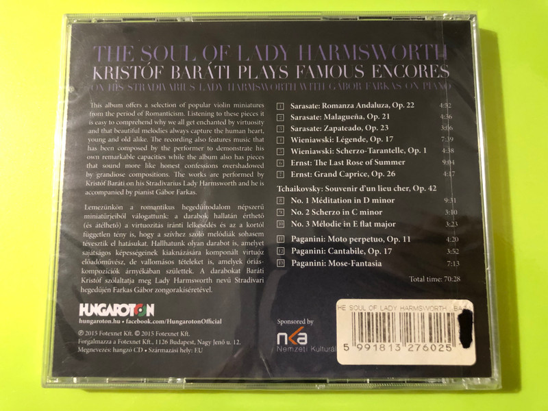 Kristóf Baráti: The Soul of Lady Harmsworth Hungaroton Music CD (5991813276025.)