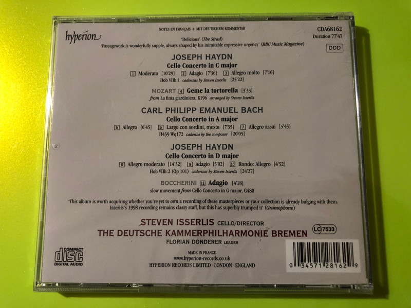 Steven Isserlis: Haydn & CPE Bach Cello Concertos Hyperion Music CD (034571281629)