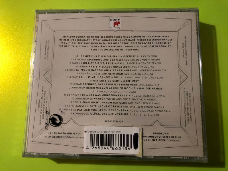 Jonas Kaufmann - Du bist die Welt für mich Audio CD (Sony Classical) (888837574129) 