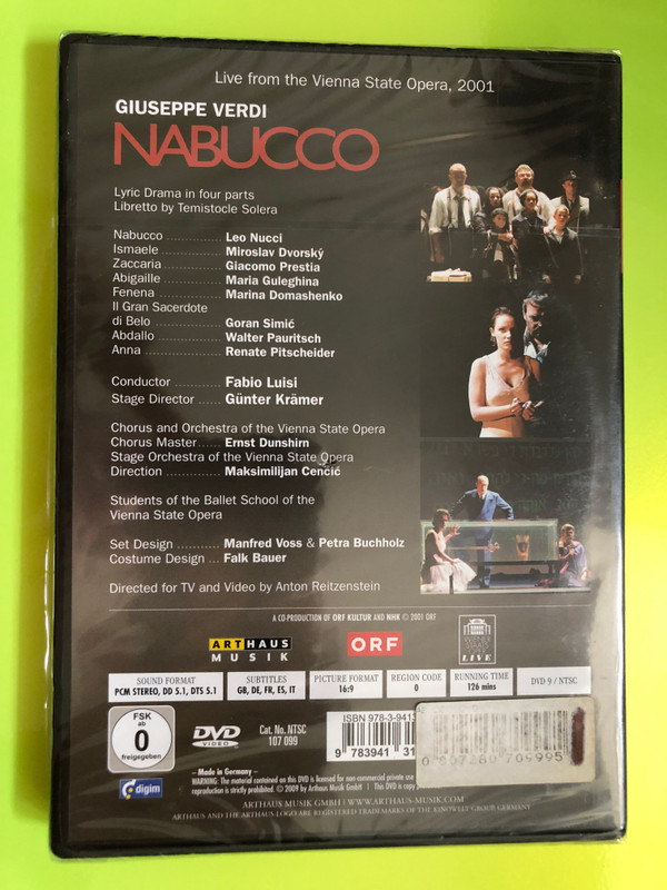 Arthaus Musik: Verdi Nabucco Vienna State Opera Live Concert DVD (9783941311824)