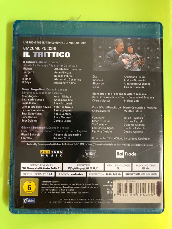Puccini - Il Trittico Blu-ray Disc by Arthaus Musik (0807280804799)