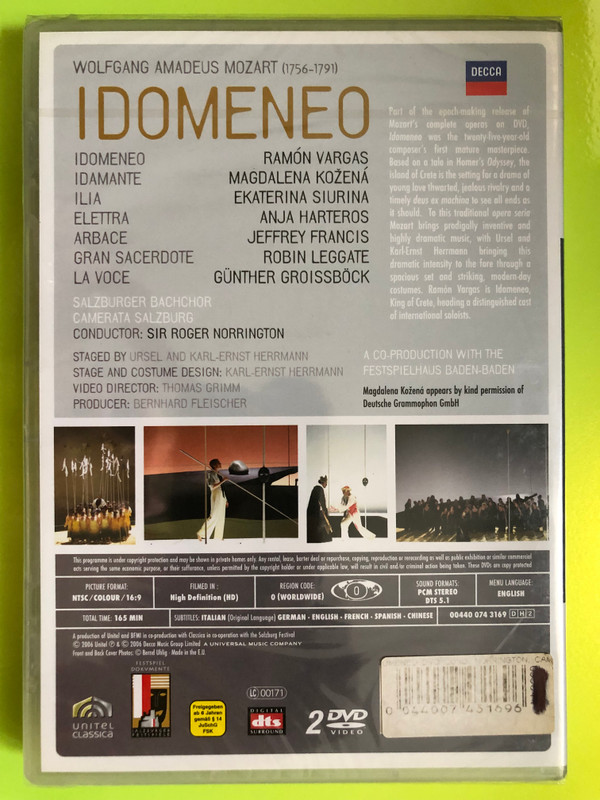 Mozart: Idomeneo Live Opera 2-DVD Set by Decca (0044007431696)