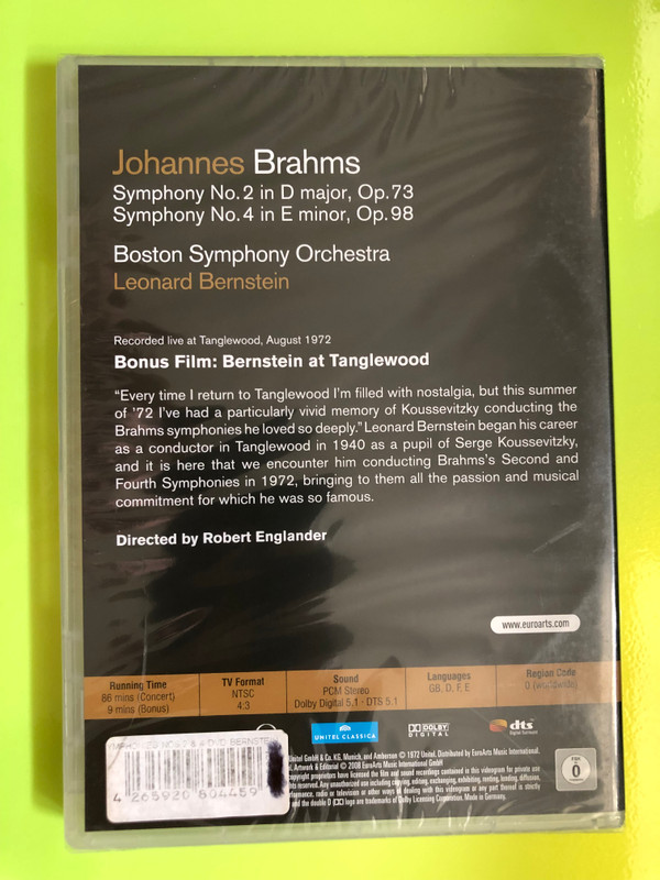 EuroArts "Brahms: Symphonies Nos. 2 & 4" Leonard Bernstein & Boston Symphony Orchestra Classical Concert DVD (4265920804459)