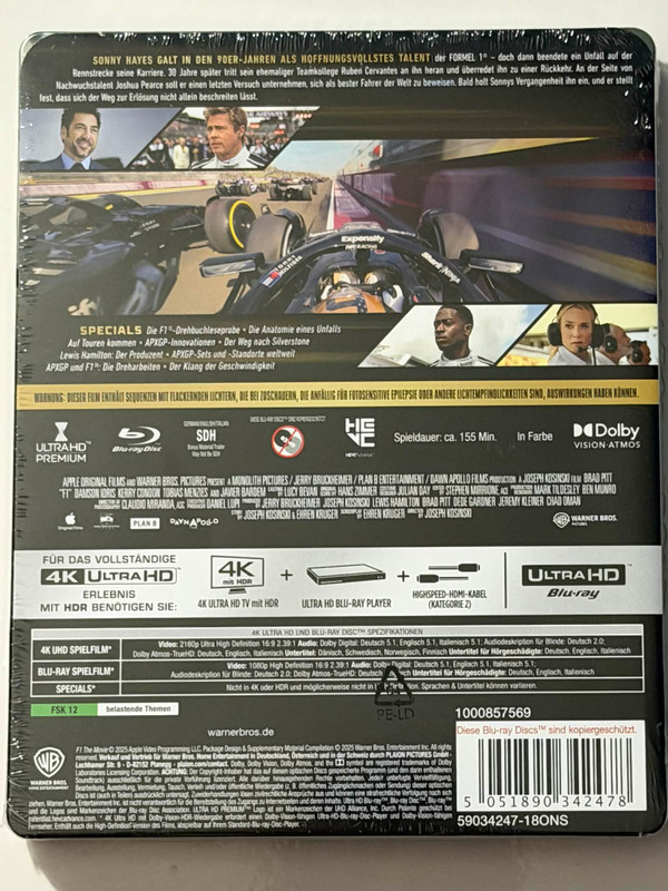 Warner Bros. 'F1' Der Film Limited Edition Steelbook 4K Ultra HD Movie Set (5051890342478)