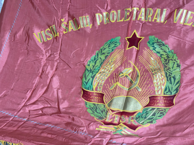 Vintage Lithuanian SSR Red Banner Ceremonial Silk Flag (LithuanianSSRRedFlag)