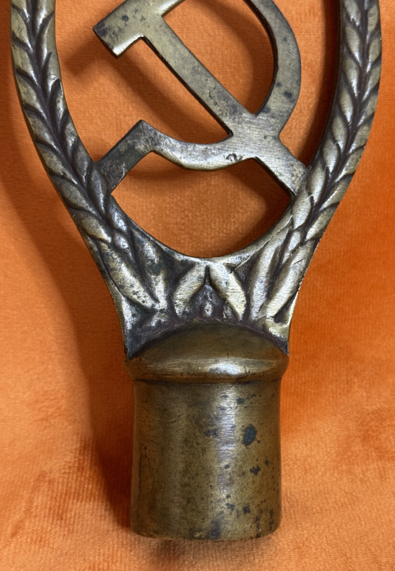 Vintage Soviet Brass Banner Finial with Hammer, Sickle, and Star (SovietBannerFinial)