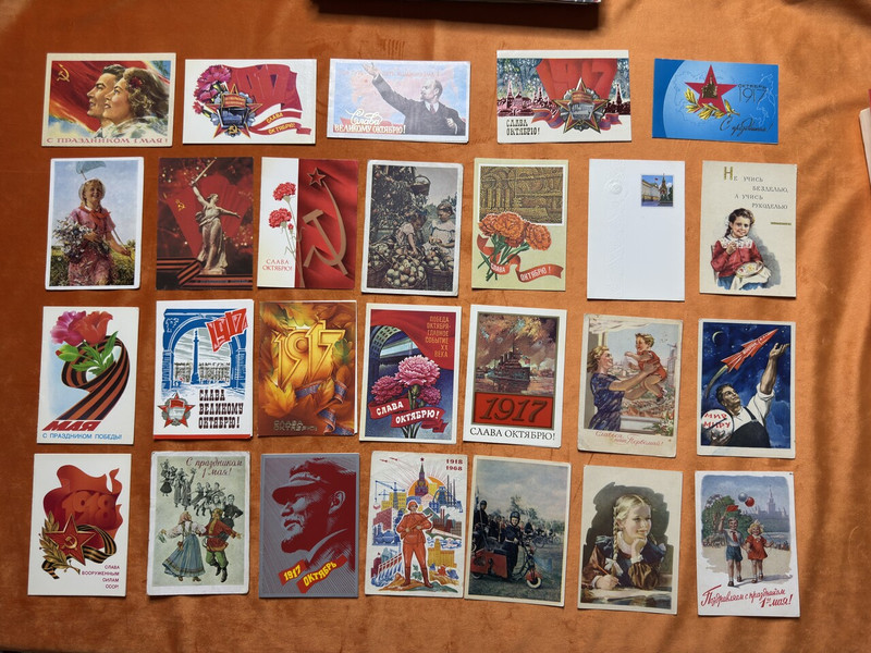 Vintage Soviet Postcard Assortment Set 1917–1987 Great October Revolution Anniversary Box (SovietPostcardSet1917–1987)