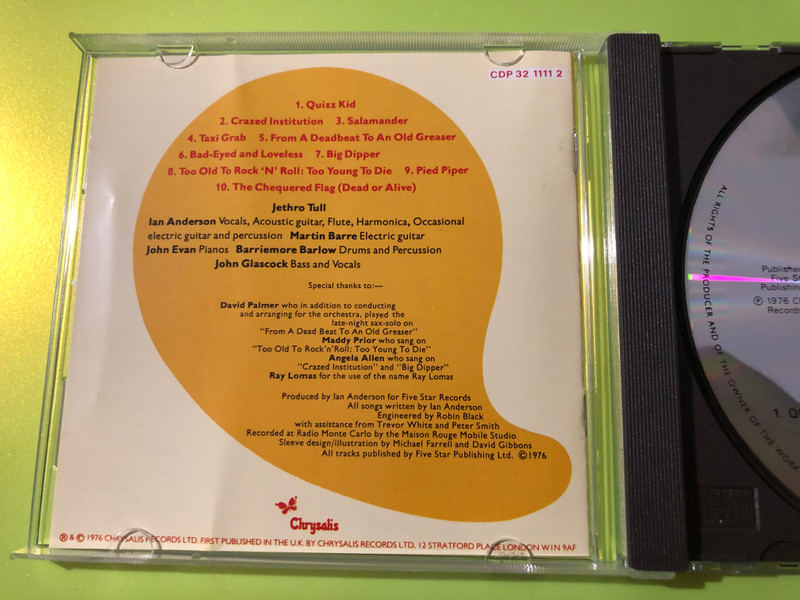 Jethro Tull Autographed Too Old to Rock 'n' Roll: Too Young to Die! CD (094632111128)