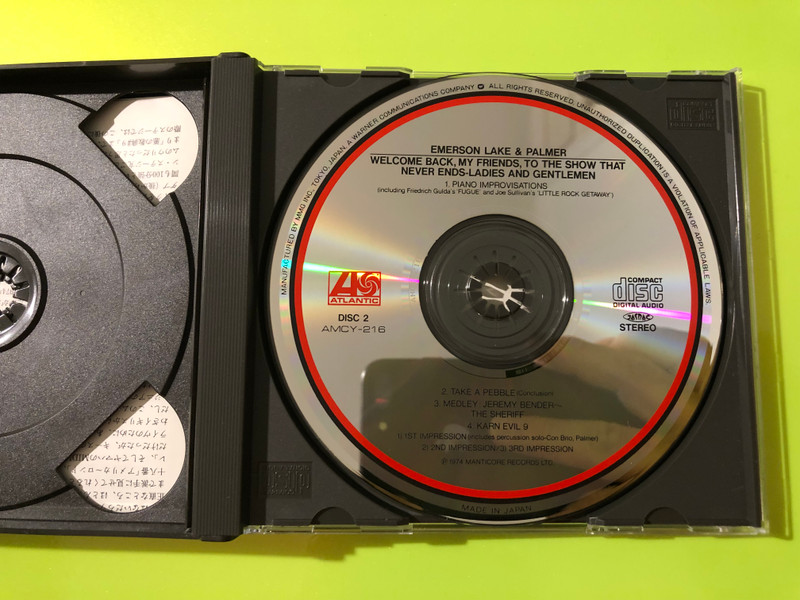 Atlantic Emerson Lake & Palmer Welcome Back My Friends Autographed 2 Music CD (4988014364171)