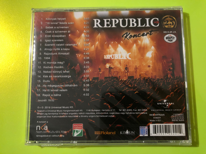 Republic: Koncert Budapest Park 2015.09.19. - Live Concert CD (602557262414) 
