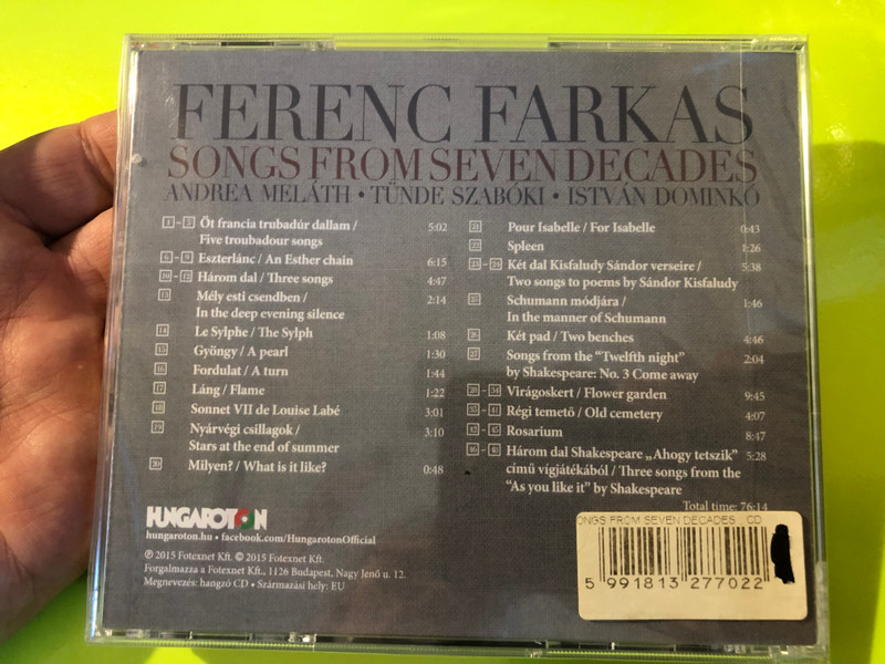 Hungaroton: Ferenc Farkas - Songs from Seven Decades - Andrea Meláth, Tünde Szabóki, István Dominkó - CD (5991813277022)