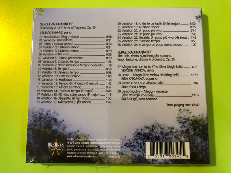 Odradek Records: Rachmaninoff - Bells / Rhapsody on a Theme of Paganini - Latvian National Symphony Orchestra - Audio CD (855317003455)