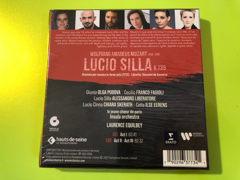 Erato: Mozart - Lucio Silla K.135 / Equilbey, Insula Orchestra (2-CD) (0190296377341)