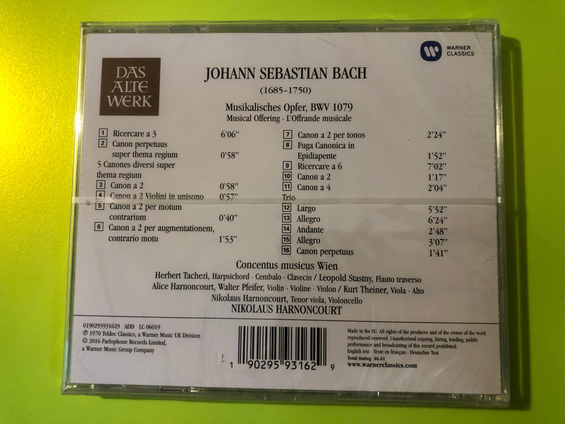 Warner Classics / Das Alte Werk: Bach — Musikalisches Opfer, BWV 1079 | Concentus Musicus Wien, Nikolaus Harnoncourt (Audio CD) (0190295931629) 