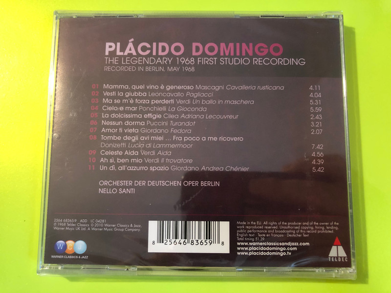 Teldec / Warner Classics: Plácido Domingo — The First Recital (1968) Audio CD (825646836598) 