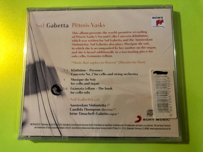 Sony Classical: Sol Gabetta — Vasks: Presence (Cello Concerto No. 2 Klātbūtne) CD (0887254231226) 