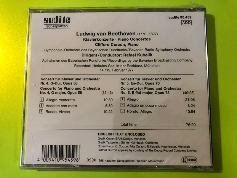audite: Beethoven — Piano Concertos No. 4 & No. 5 (Curzon / Kubelík) — Audio CD (4009410954596) 