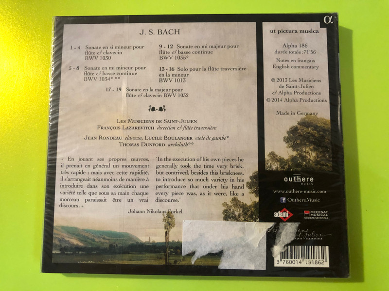 Alpha: J. S. Bach — Sonatas & Solo for Flute — Lazarevitch, Les Musiciens de Saint-Julien (Audio CD) (3760014191862) 