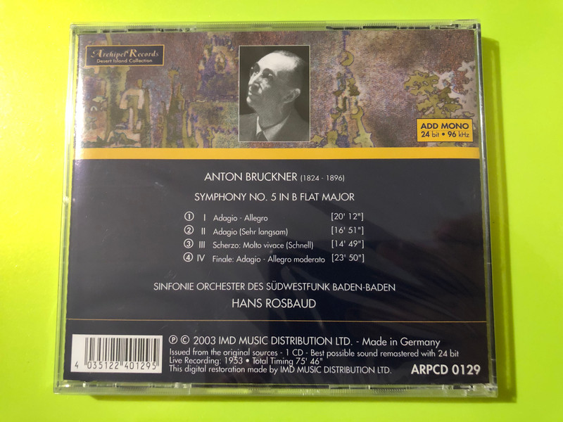 Archipel Records: Bruckner — Symphony No. 5 / Hans Rosbaud, SWF Symphony Orchestra (Audio CD) (4035122401295)