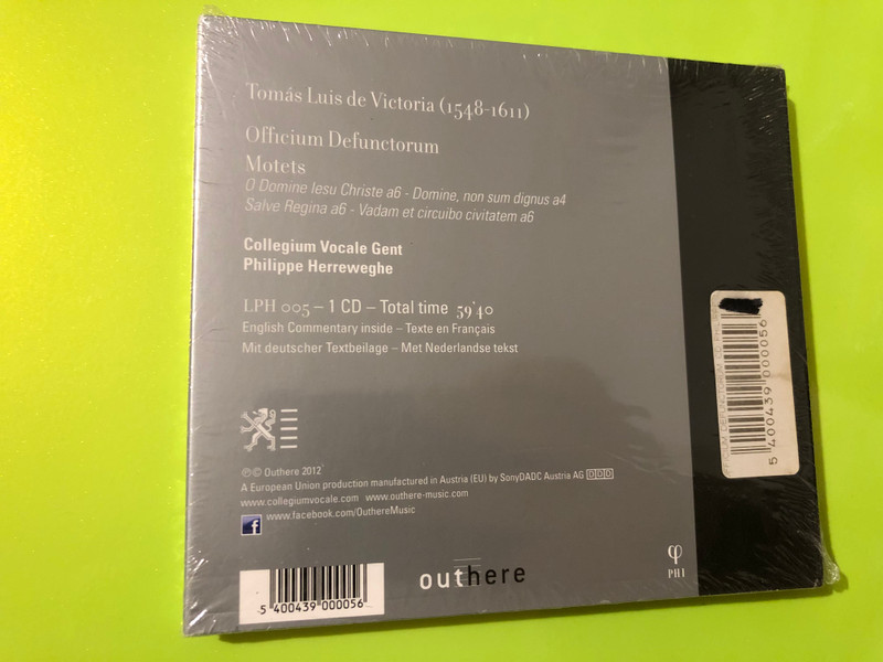 PHI: Tomás Luis de Victoria — Officium Defunctorum (Collegium Vocale Gent, Philippe Herreweghe) — Audio CD (5400439000056) 