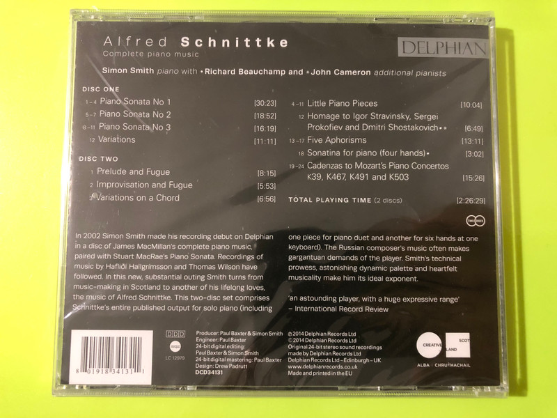 Delphian: Alfred Schnittke — Complete Piano Music, Simon Smith (2 CD) (801918341311) 