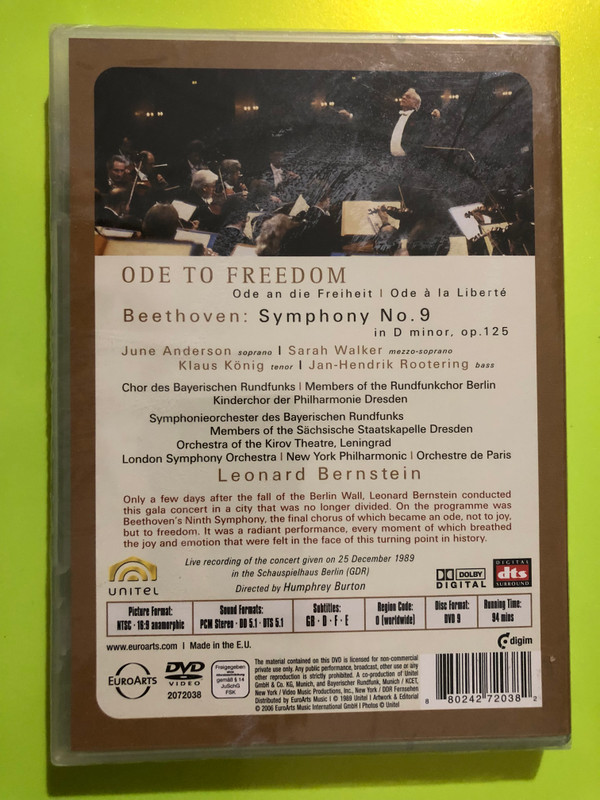 EuroArts: Beethoven — Symphony No. 9 "Ode to Freedom" — Leonard Bernstein, Berlin 1989 (DVD) (880242720382) 