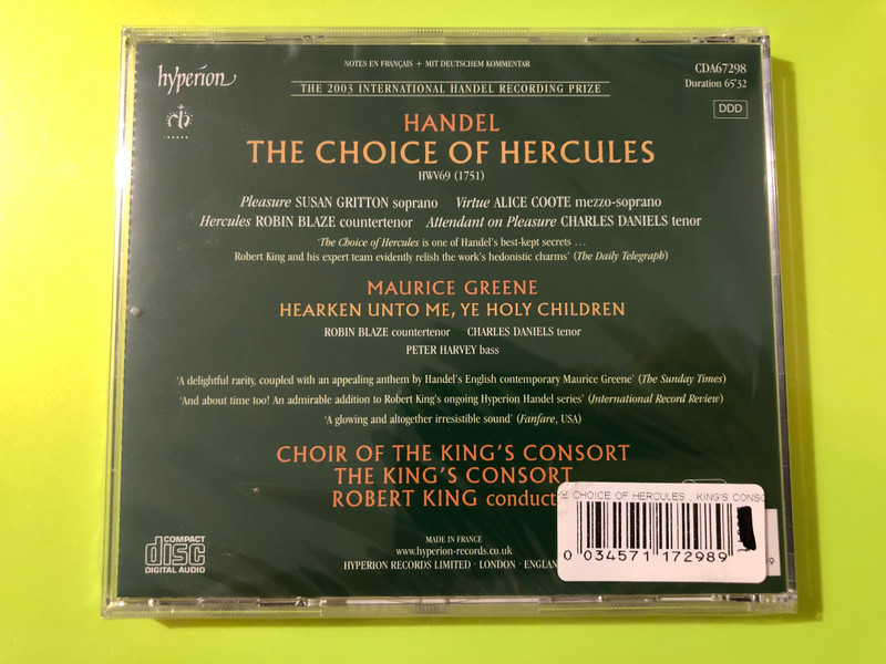 Hyperion: Handel — The Choice of Hercules — The King's Consort, Robert King (CD) (034571172989) 