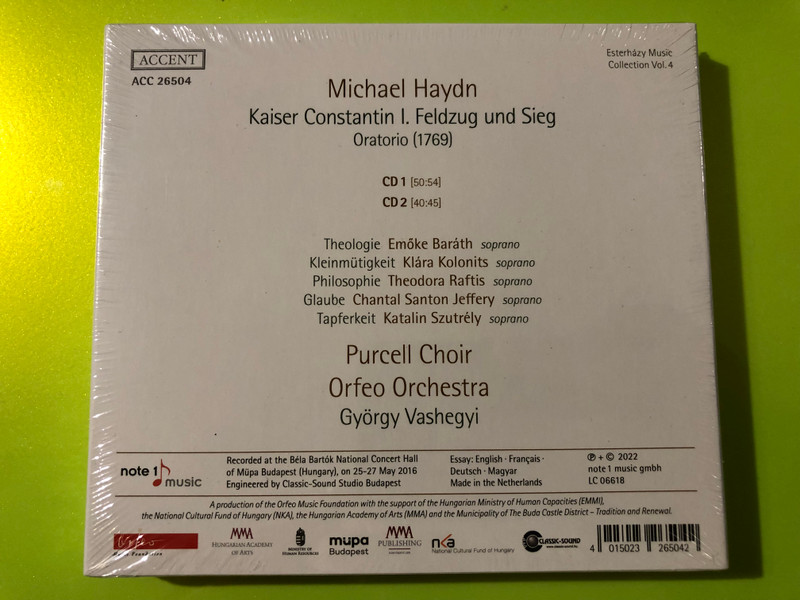 Accent: Michael Haydn — Kaiser Constantin I. Feldzug und Sieg — Purcell Choir, Orfeo Orchestra, Vashegyi (2 CD) (4015023265042) 