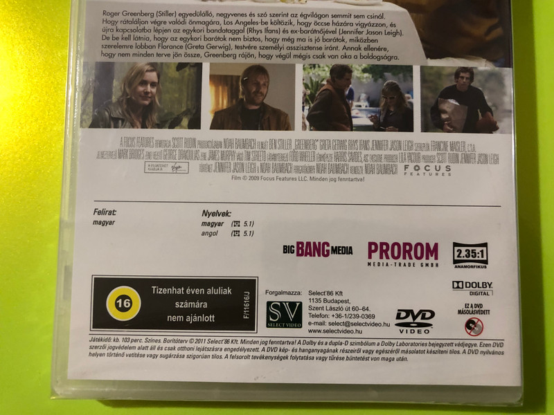 Big Bang Media: Greenberg — Ben Stiller, Greta Gerwig — Noah Baumbach DVD (Hungarian Release) (GreenbergBenStiller) 