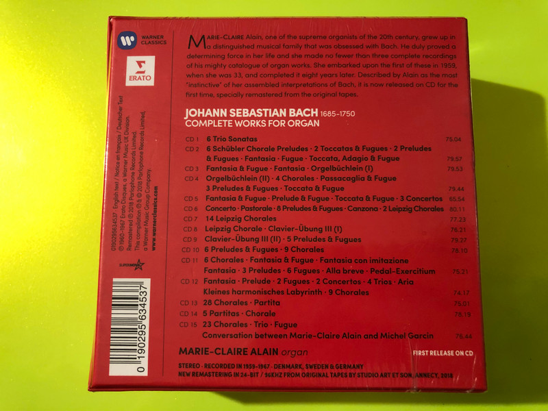 J.S. Bach — Complete Works for Organ (Marie-Claire Alain), Erato / Warner Classics (15 CD) (0190295634537) 