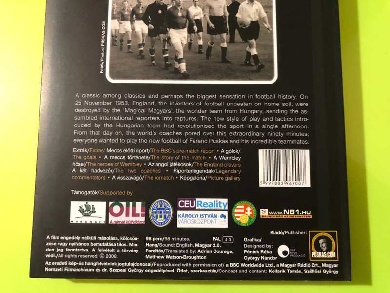 Puskas.com: Az Évszázad Mérkőzése — Hungary v England 6:3, The Match of the Century (DVD, 2008) (5999883969007.)