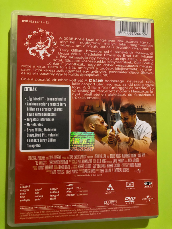 Terry Gilliam — 12 Monkeys (12 Majom), Universal Pictures (DVD, Region 2) (5050582266726) 