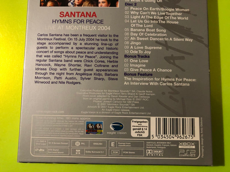 Santana — Hymns for Peace: Live at Montreux 2004, Eagle Vision (2DVD) Signed (5034504962675) 