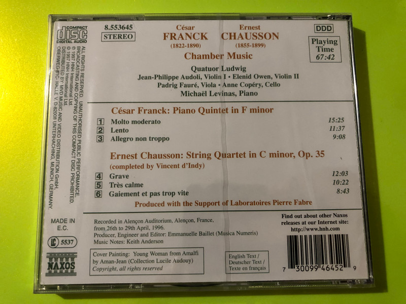 Naxos: César Franck — Piano Quintet / Ernest Chausson — String Quartet (Audio CD)