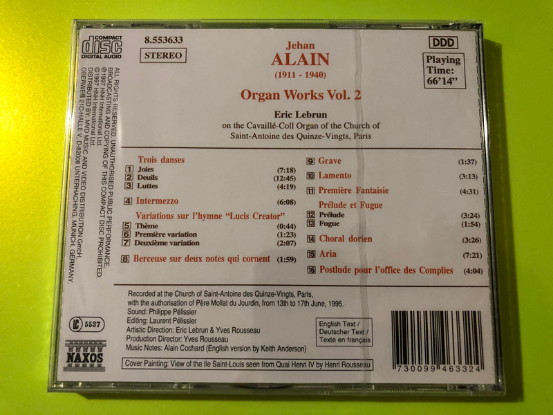 Jehan Alain — Organ Works Vol. 2, Naxos (Audio CD) (730099463324) 