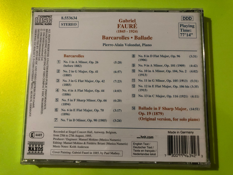 Gabriel Fauré — Barcarolles (Complete) & Ballade, Naxos (Audio CD) (730099463423)