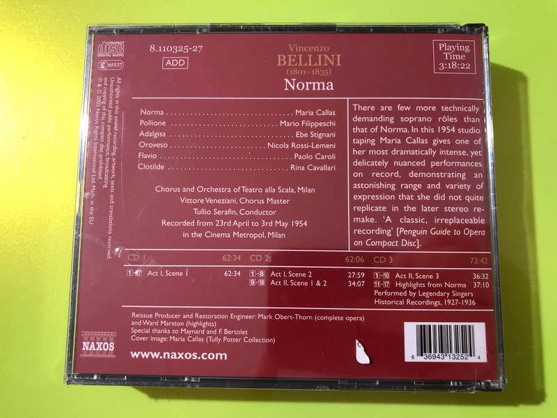 Maria Callas — Bellini: Norma, Naxos Historical (3CD Box Set) (6369431325247) 